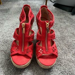 Michael Kors Red Floral Canvas Wedges